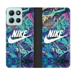 Housse cuir portefeuille Pour Motorola G15 Nike Turquoise