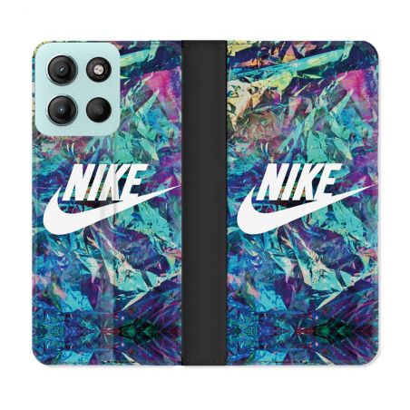 Housse cuir portefeuille Pour Motorola G15 Nike Turquoise