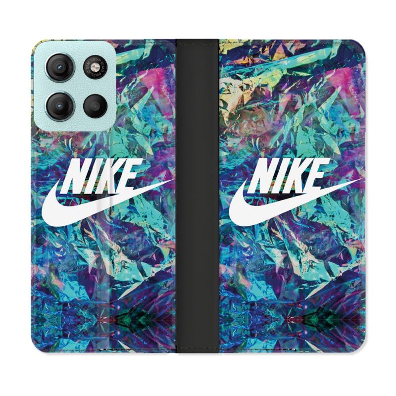 Housse cuir portefeuille Pour Motorola G15 Nike Turquoise