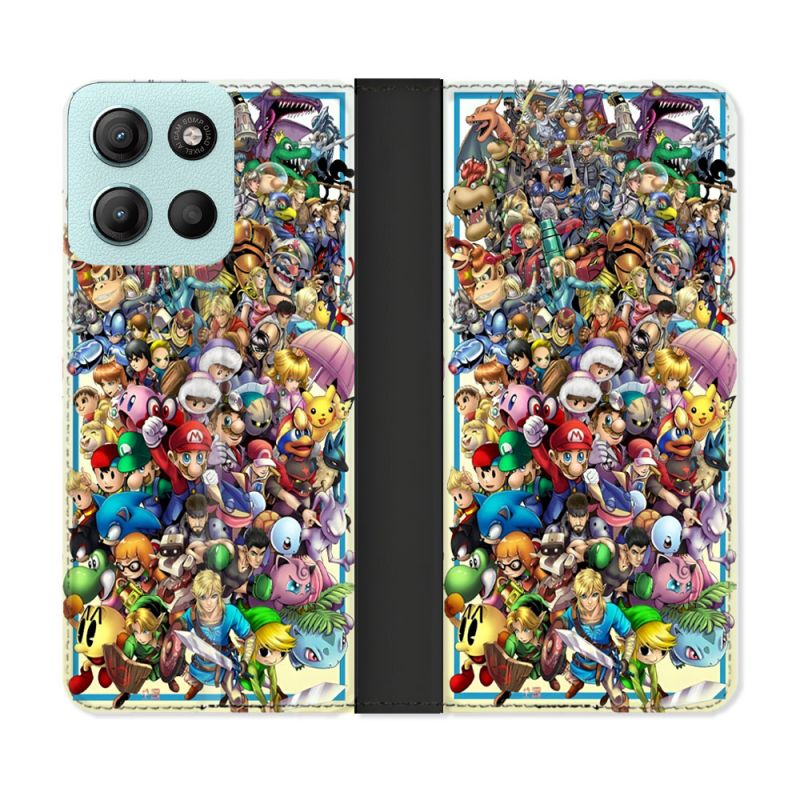 Housse cuir portefeuille Pour Motorola G15 Nintendo