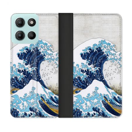 Housse cuir portefeuille Pour Motorola G15 Peinture La Grande Vague