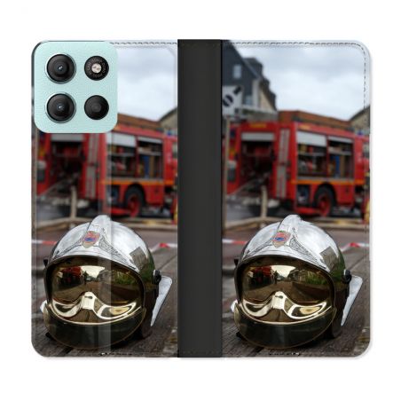 Housse cuir portefeuille Pour Motorola G15 Pompier Casque Camion