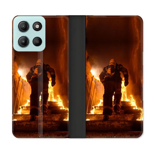 Housse cuir portefeuille Pour Motorola G15 Pompier Escalier