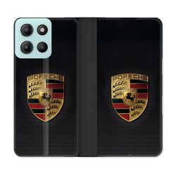 Housse cuir portefeuille Pour Motorola G15 Porsche Carbone