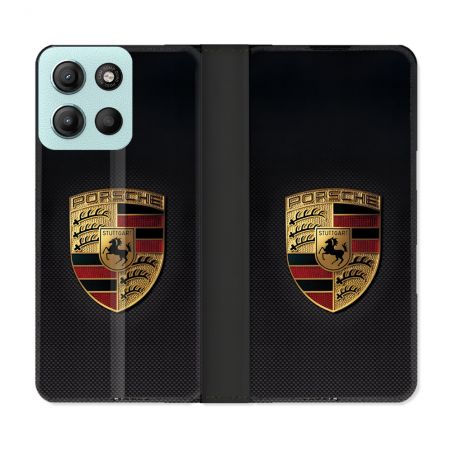 Housse cuir portefeuille Pour Motorola G15 Porsche Carbone