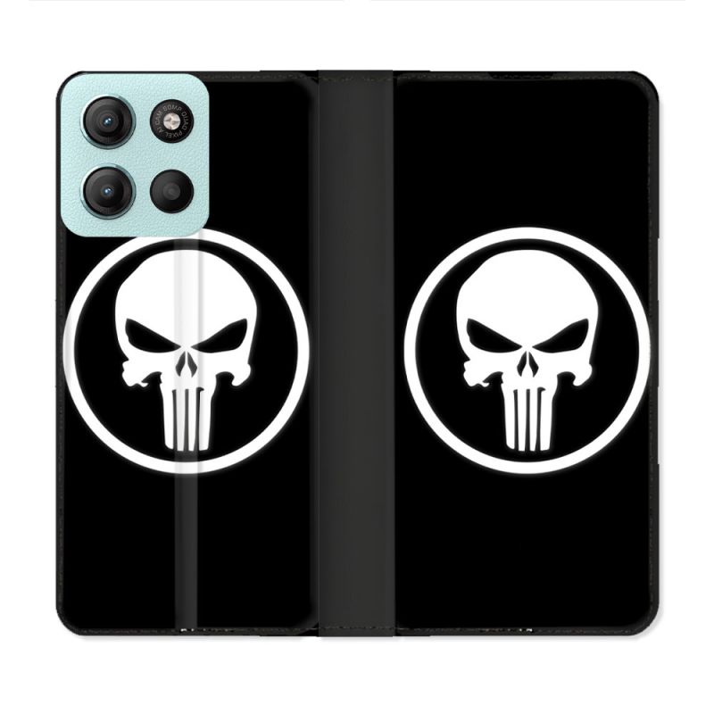 Housse cuir portefeuille Pour Motorola G15 Punisher