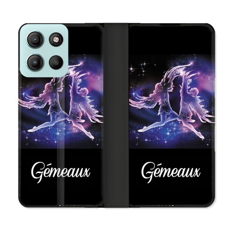 Housse cuir portefeuille Pour Motorola G15 Signe Zodiaque 2 Gémeaux