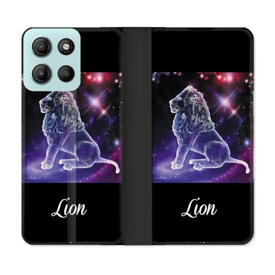 Housse cuir portefeuille Pour Motorola G15 Signe Zodiaque 2 Lion