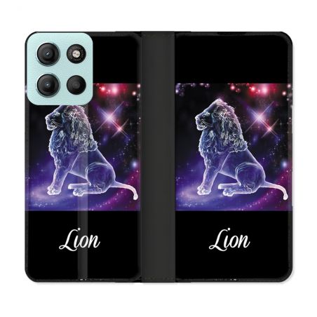 Housse cuir portefeuille Pour Motorola G15 Signe Zodiaque 2 Lion