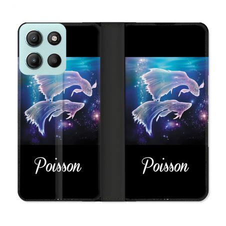 Housse cuir portefeuille Pour Motorola G15 Signe Zodiaque 2 Poisson