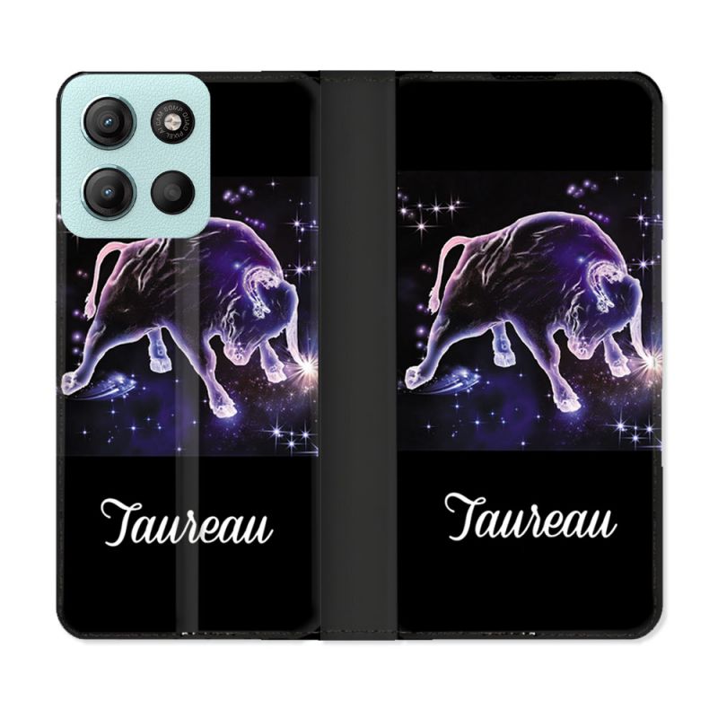 Housse cuir portefeuille Pour Motorola G15 Signe Zodiaque 2 Taureau
