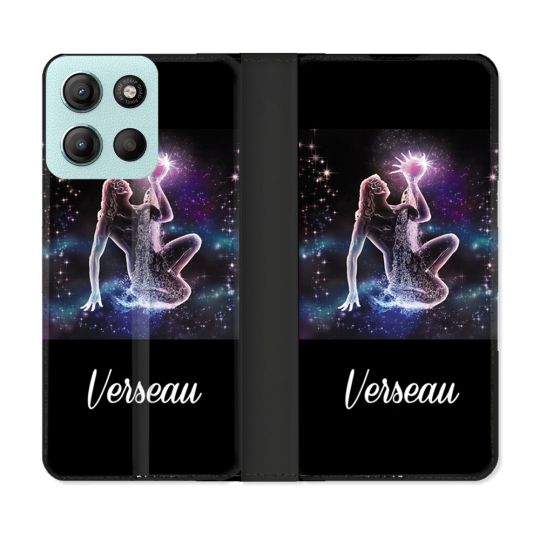 Housse cuir portefeuille Pour Motorola G15 Signe Zodiaque 2 Verseau
