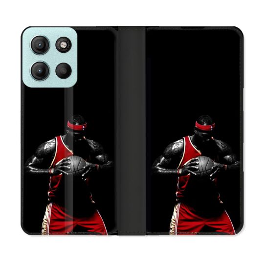 Housse cuir portefeuille Pour Motorola G15 Sport Basketeur