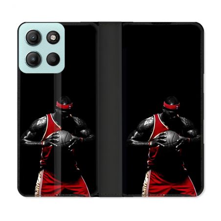 Housse cuir portefeuille Pour Motorola G15 Sport Basketeur