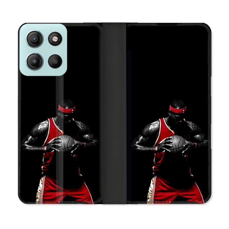 Housse cuir portefeuille Pour Motorola G15 Sport Basketeur
