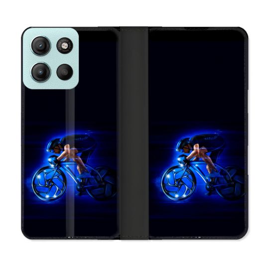 Housse cuir portefeuille Pour Motorola G15 Sport Cyclisme Bleu