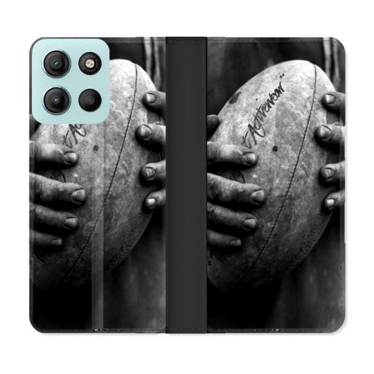 Housse cuir portefeuille Pour Motorola G15 Sport Rugby Ballon Vintage