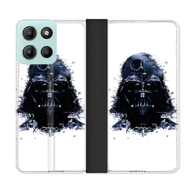 Housse cuir portefeuille Pour Motorola G15 Star Wars - Dark Vador Blanc