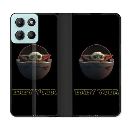 Housse cuir portefeuille Pour Motorola G15 Star Wars - Yoda bebe noir