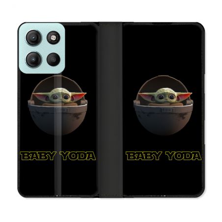 Housse cuir portefeuille Pour Motorola G15 Star Wars - Yoda bebe noir