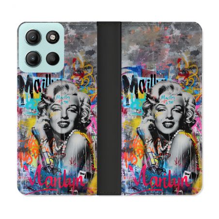 Housse cuir portefeuille Pour Motorola G15 Street Art Maryline Monroe