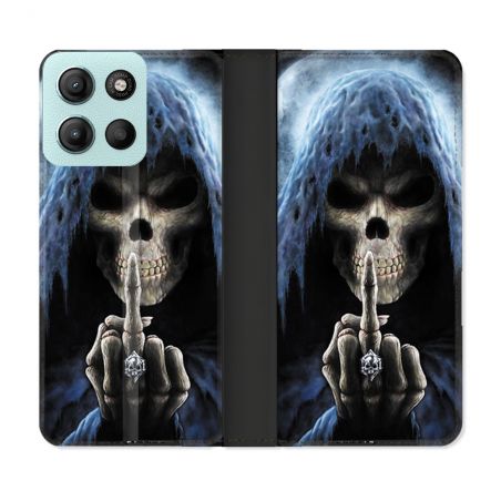 Housse cuir portefeuille Pour Motorola G15 Tete de Mort Doigt