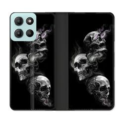 Housse cuir portefeuille Pour Motorola G15 Tete de Mort Triple