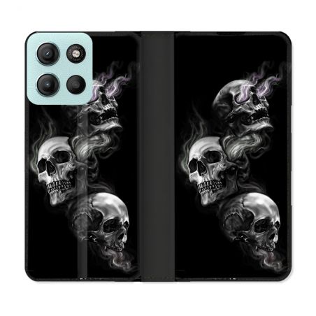Housse cuir portefeuille Pour Motorola G15 Tete de Mort Triple