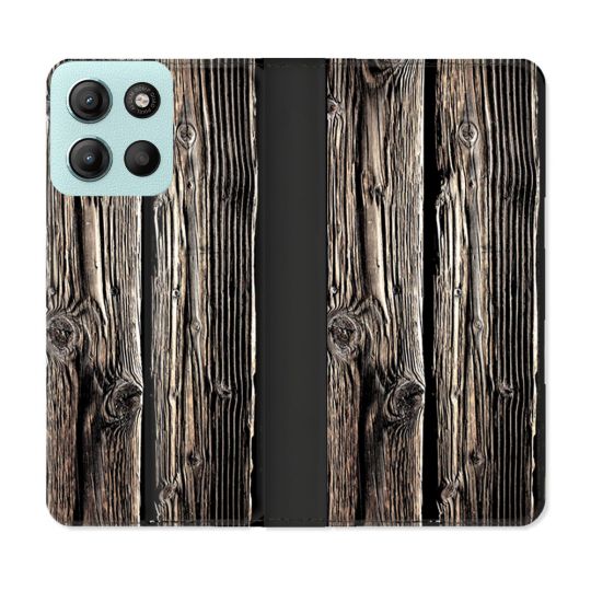 Housse cuir portefeuille Pour Motorola G15 Texture Bois
