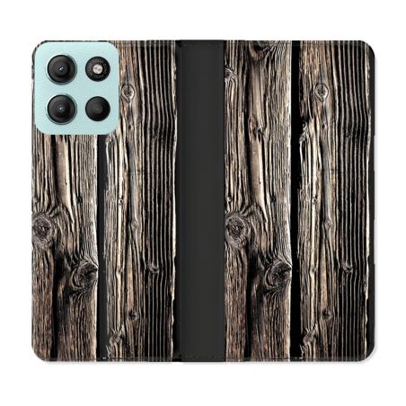 Housse cuir portefeuille Pour Motorola G15 Texture Bois