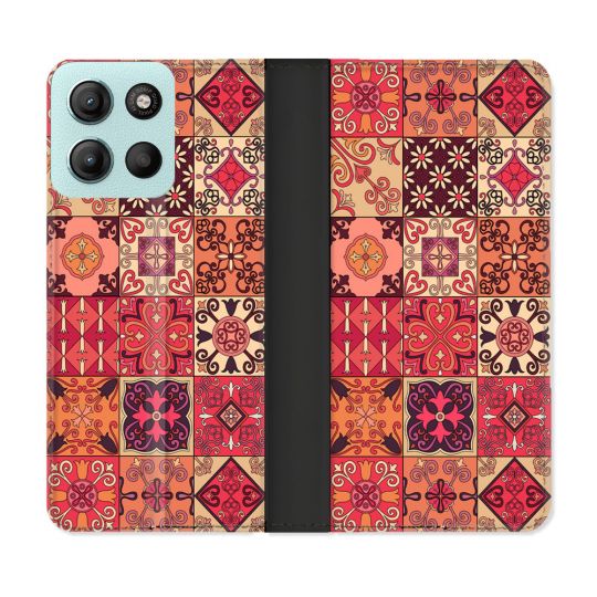 Housse cuir portefeuille Pour Motorola G15 Texture Carreau Ciment Rouge