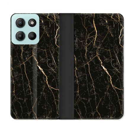 Housse cuir portefeuille Pour Motorola G15 Texture Marbre Noir