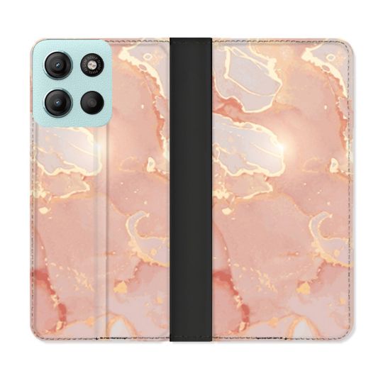 Housse cuir portefeuille Pour Motorola G15 Texture Marbre Rose