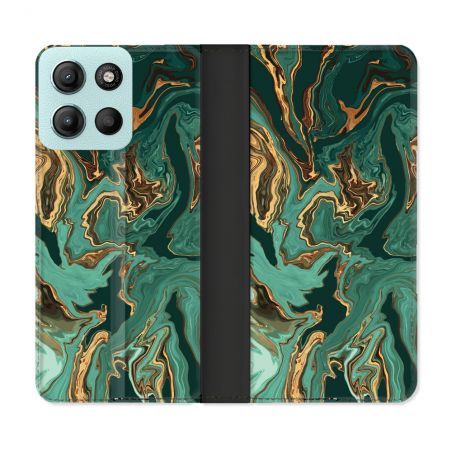 Housse cuir portefeuille Pour Motorola G15 Texture Marbre Vert