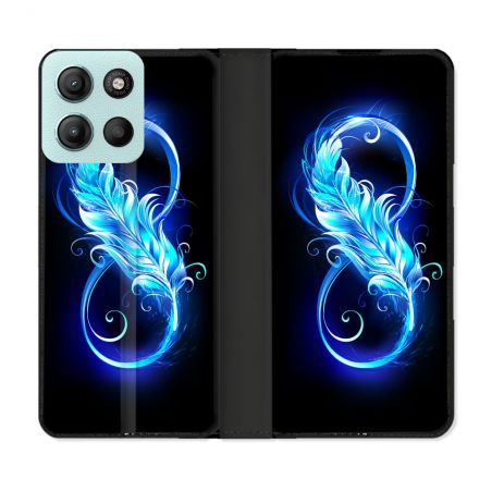 Housse cuir portefeuille Pour Motorola G15 Texture Plume Infini Bleu