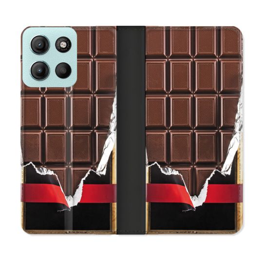 Housse cuir portefeuille Pour Motorola G15 Texture Trompe Oeil Chocolat