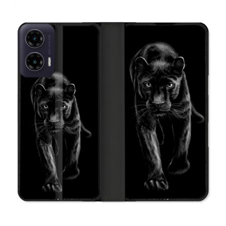 Housse cuir portefeuille Pour Motorola G35 5G Animal Panthère Noire