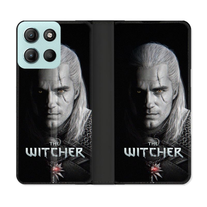 Housse cuir portefeuille Pour Motorola G15 The Witcher Noir