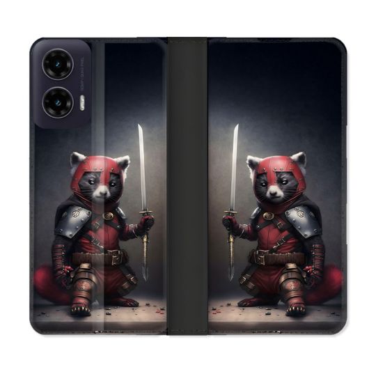 Housse cuir portefeuille Pour Motorola G35 5G Animal Raton Samouraï