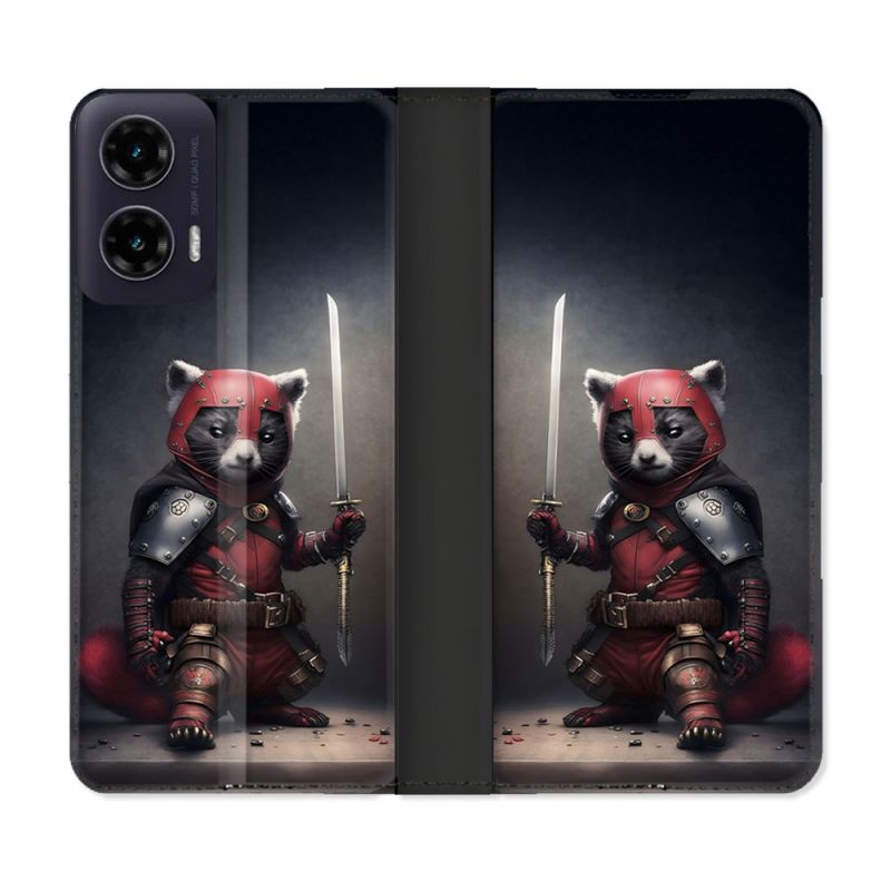 Housse cuir portefeuille Pour Motorola G35 5G Animal Raton Samouraï
