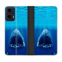 Housse cuir portefeuille Pour Motorola G35 5G Animal Requin Dent