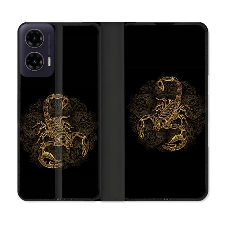 Housse cuir portefeuille Pour Motorola G35 5G Animal Scorpion Fresque
