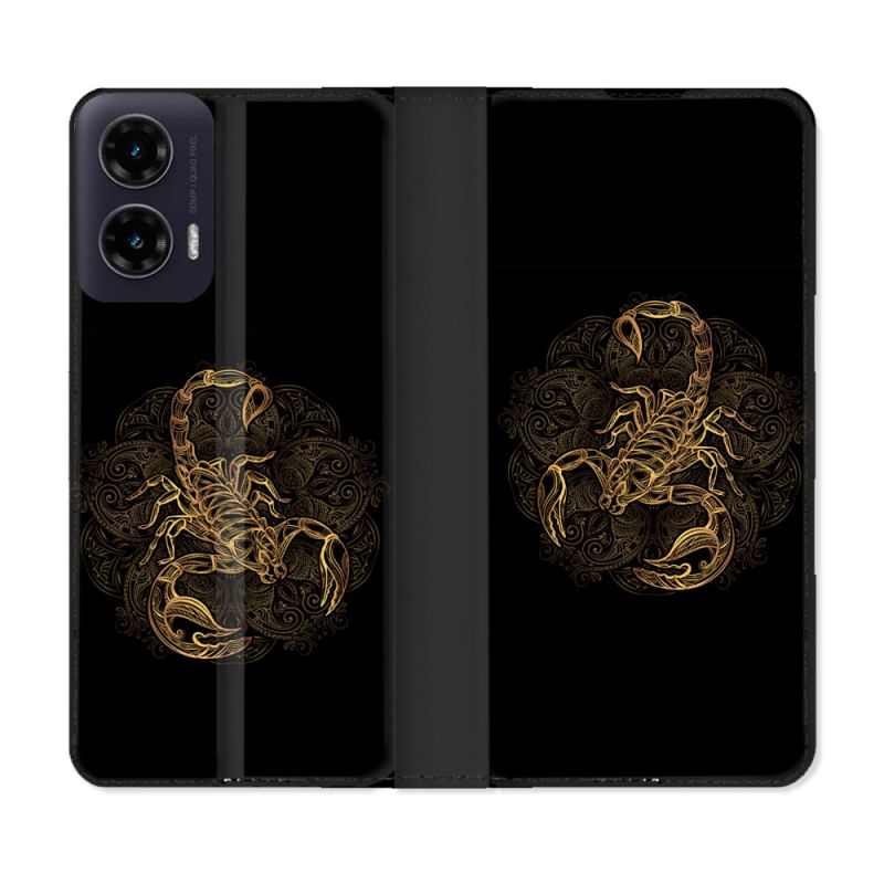 Housse cuir portefeuille Pour Motorola G35 5G Animal Scorpion Fresque
