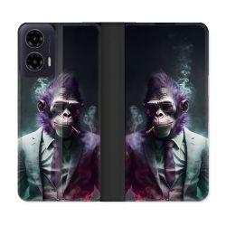 Housse cuir portefeuille Pour Motorola G35 5G Animal Singe Business