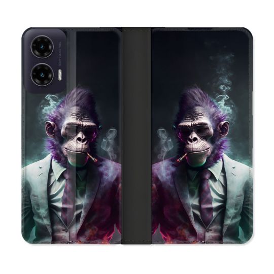 Housse cuir portefeuille Pour Motorola G35 5G Animal Singe Business