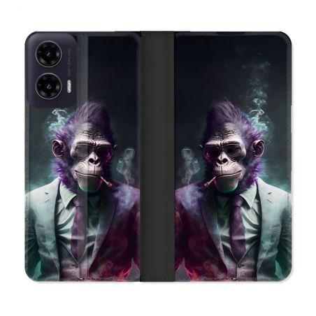 Housse cuir portefeuille Pour Motorola G35 5G Animal Singe Business