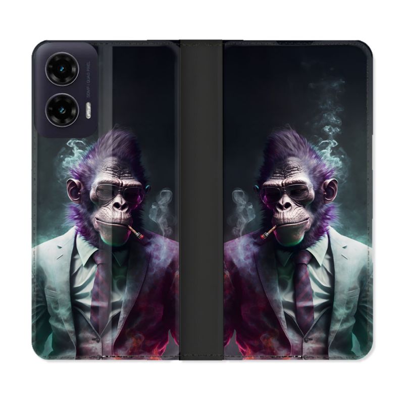 Housse cuir portefeuille Pour Motorola G35 5G Animal Singe Business