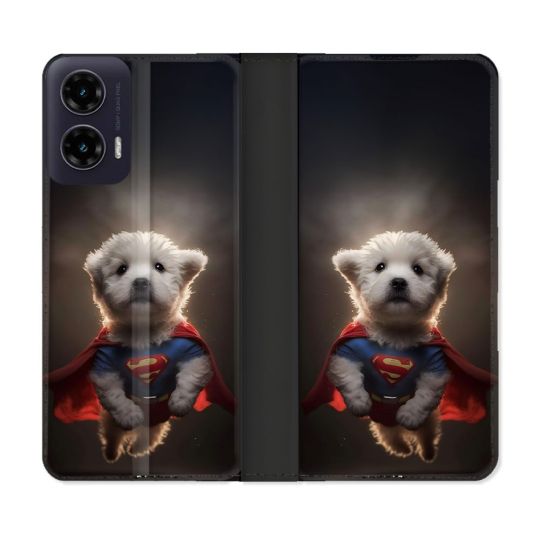 Housse cuir portefeuille Pour Motorola G35 5G Animal Super Chien