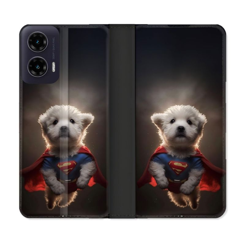 Housse cuir portefeuille Pour Motorola G35 5G Animal Super Chien