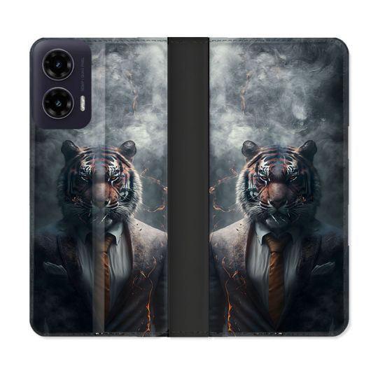Housse cuir portefeuille Pour Motorola G35 5G Animal Tigre Business